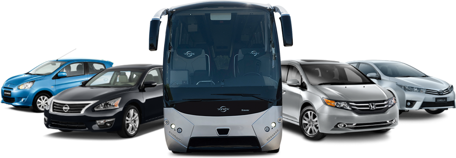 Navkar Trip fleet including cars and a bus